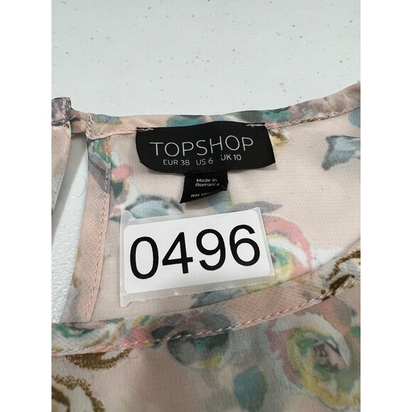 TOPSHOP Women's Pink Floral Sheer Blouse Top Size 6 - Picture 10 of 10